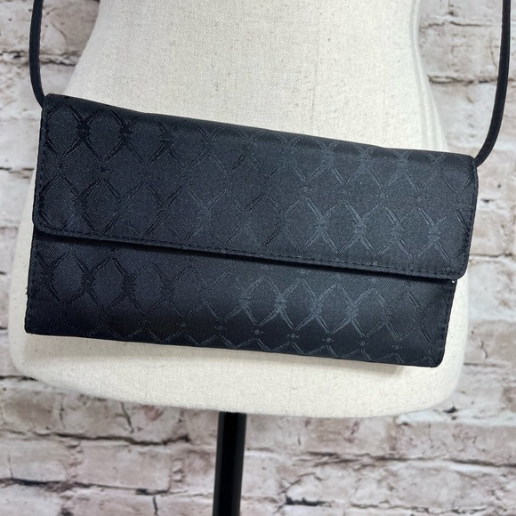 Black Fabric Crossbody Travel Wallet Card Case 8x4 Inches - Picture 2 of 7